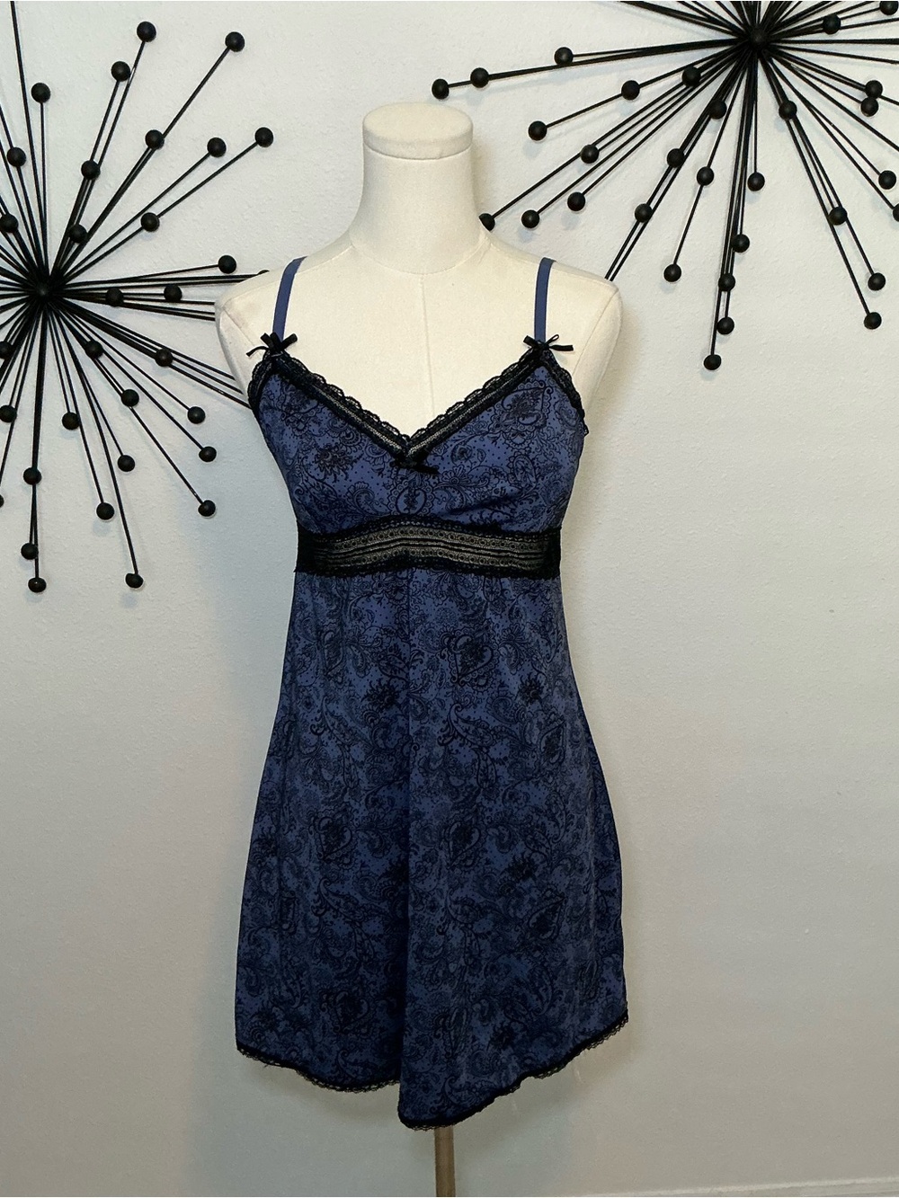 Marilyn Monroe Blue Paisley Lace Babydoll Chemise Slip Dress M